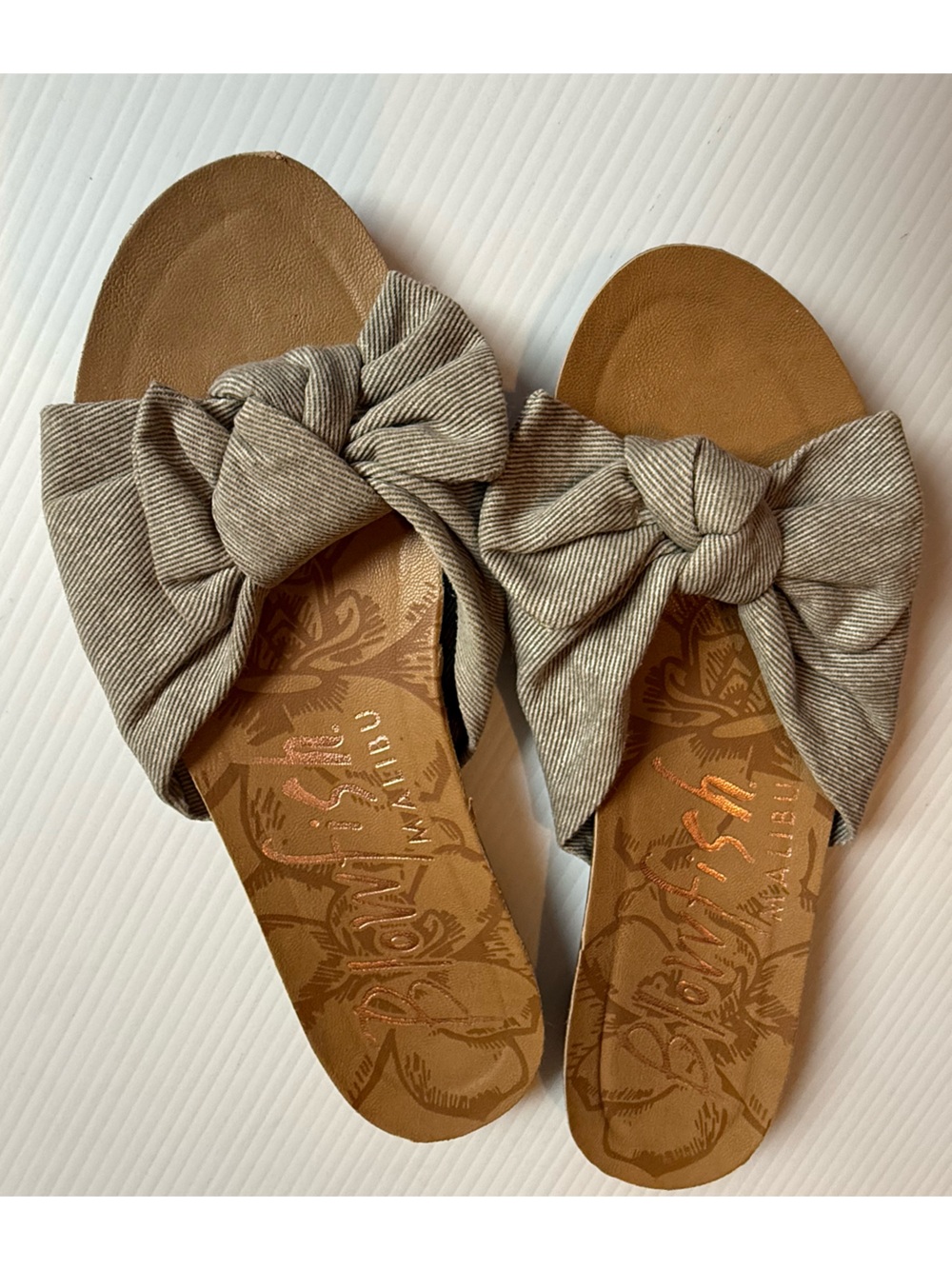 Knotted Bow Slide Sandals in Taupe by Blissful Malibu